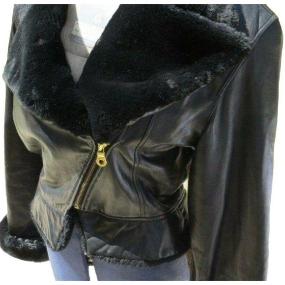 Andrew Marc NY Black Zippered Leather Jacket with Faux Fur Trim S/P JHE57 - Picture 12 of 12